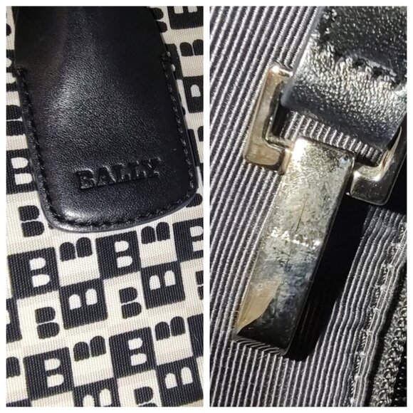 Bally "B" logo tote + pouch set canvas leather EUC - Picture 3 of 11